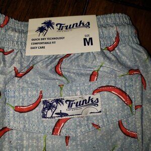 TRUNKS Surf & Sun Co Blue Red Chili Pepper Novelty Mens Swim Sz M Quick Dry‎ New